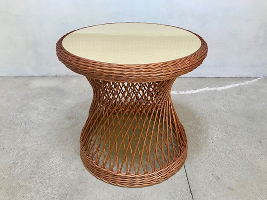 Italian Round Wicker Side Table with Resopal Top, 1950s-JP-762322