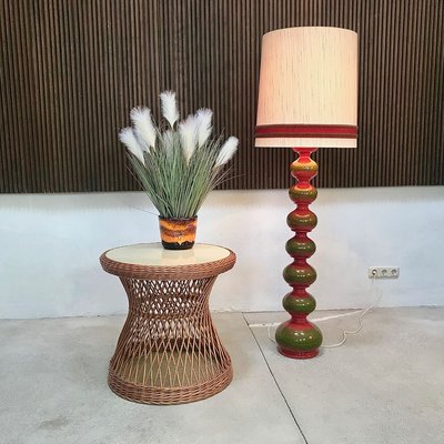 Italian Round Wicker Side Table with Resopal Top, 1950s-JP-762322