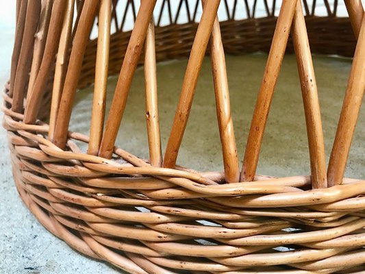 Italian Round Wicker Side Table with Resopal Top, 1950s-JP-762322