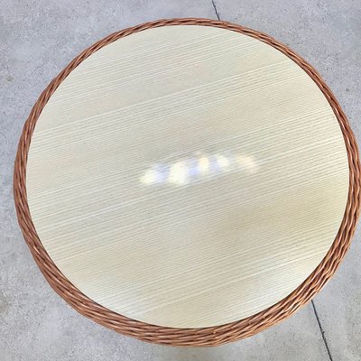 Italian Round Wicker Side Table with Resopal Top, 1950s-JP-762322