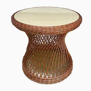 Italian Round Wicker Side Table with Resopal Top, 1950s-JP-762322