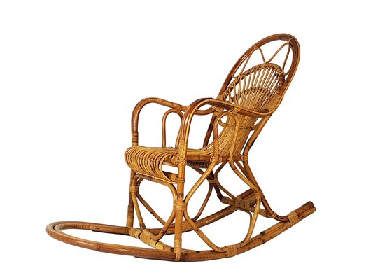 Italian Rush and Rattan Rocking Chair, 1960s-RD-1814408