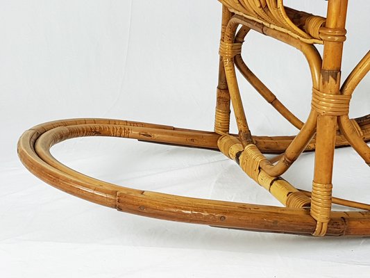 Italian Rush and Rattan Rocking Chair, 1960s-RD-1814408