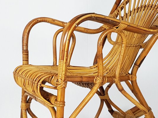 Italian Rush and Rattan Rocking Chair, 1960s-RD-1814408