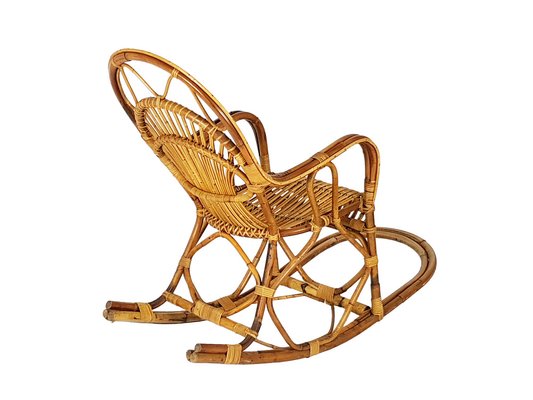 Italian Rush and Rattan Rocking Chair, 1960s-RD-1814408