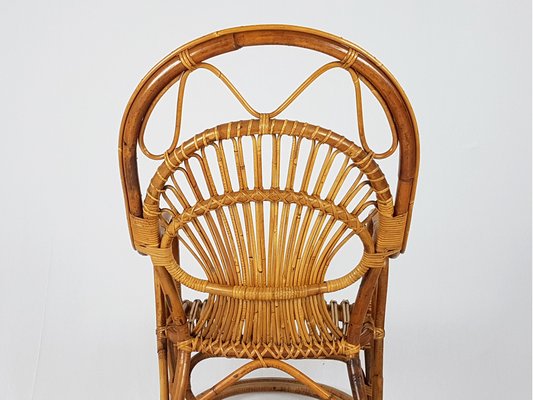 Italian Rush and Rattan Rocking Chair, 1960s-RD-1814408