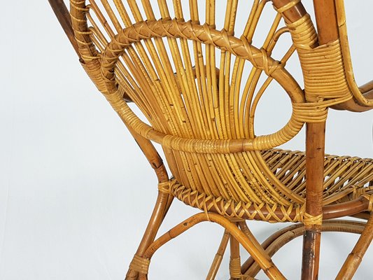 Italian Rush and Rattan Rocking Chair, 1960s-RD-1814408