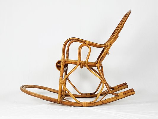 Italian Rush and Rattan Rocking Chair, 1960s-RD-1814408