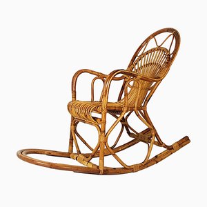 Italian Rush and Rattan Rocking Chair, 1960s-RD-1814408