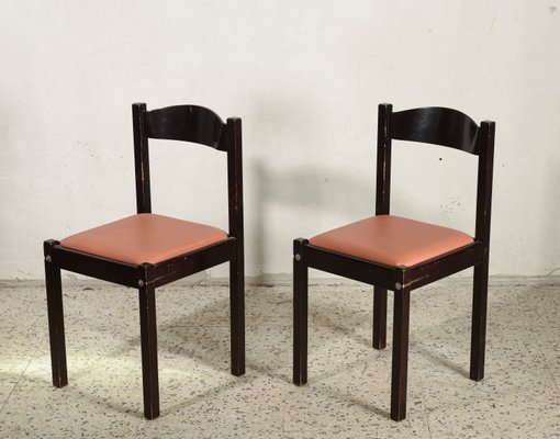 Italian Salmon Leatherette and Dark Wood Dining Chairs, 1980s, Set of 4-RAQ-674480