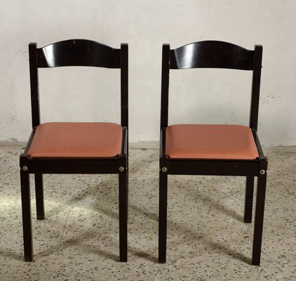 Italian Salmon Leatherette and Dark Wood Dining Chairs, 1980s, Set of 4-RAQ-674480