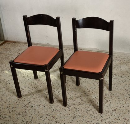 Italian Salmon Leatherette and Dark Wood Dining Chairs, 1980s, Set of 4-RAQ-674480