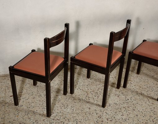 Italian Salmon Leatherette and Dark Wood Dining Chairs, 1980s, Set of 4-RAQ-674480