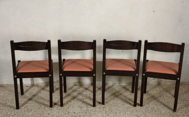 Italian Salmon Leatherette and Dark Wood Dining Chairs, 1980s, Set of 4-RAQ-674480