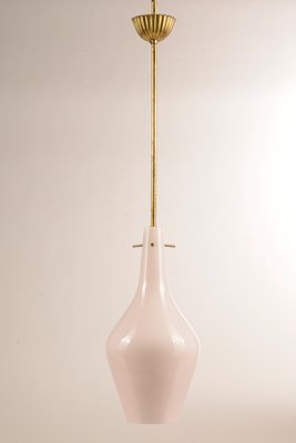 Italian Satin Pink Opaline Glass Ceiling Lamp, 1950s-RAQ-592369