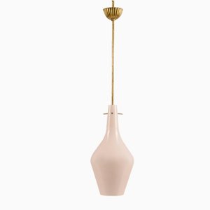 Italian Satin Pink Opaline Glass Ceiling Lamp, 1950s-RAQ-592369