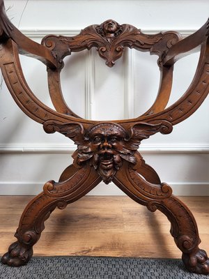 Italian Savonarola Chair in Carved Walnut, 1900-EUP-1437158