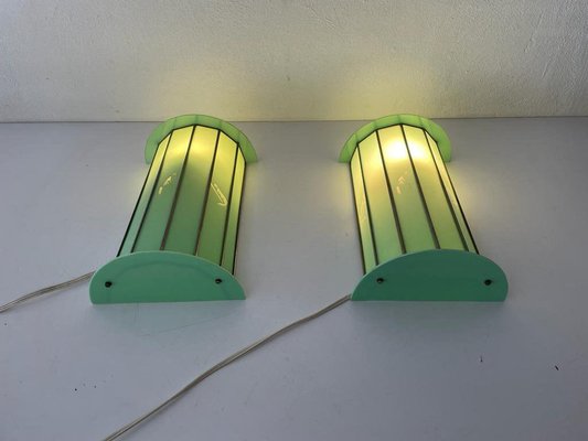 Italian Sconces in Green Glass with Cat and Dog Illustrations, 1950s-RDS-1316645