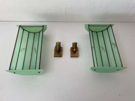 Italian Sconces in Green Glass with Cat and Dog Illustrations, 1950s-RDS-1316645