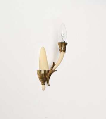 Italian Sconces in Ivory Murano Glass and Brass by Ulrich, Italy, 1940s, Set of 2-JDR-1799932