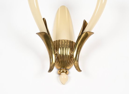 Italian Sconces in Ivory Murano Glass and Brass by Ulrich, Italy, 1940s, Set of 2-JDR-1799931