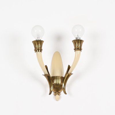 Italian Sconces in Ivory Murano Glass and Brass by Ulrich, Italy, 1940s, Set of 2-JDR-1799931