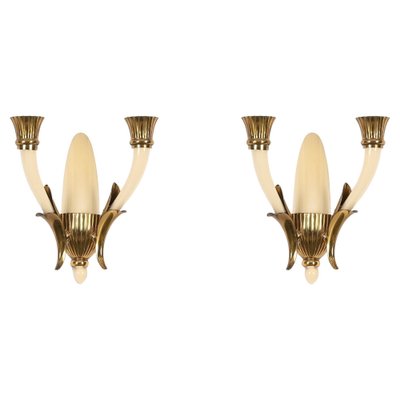 Italian Sconces in Ivory Murano Glass and Brass by Ulrich, Italy, 1940s, Set of 2-JDR-1799931