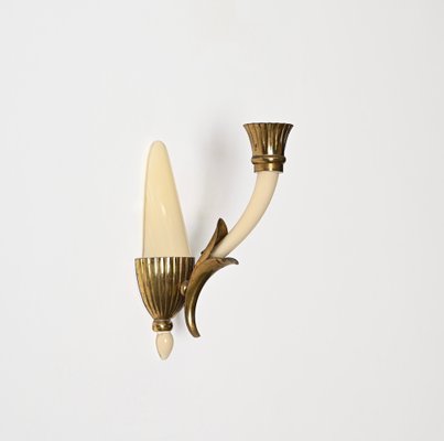 Italian Sconces in Ivory Murano Glass and Brass by Ulrich, Italy, 1940s, Set of 2-JDR-1799932