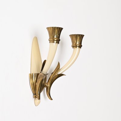 Italian Sconces in Ivory Murano Glass and Brass by Ulrich, Italy, 1940s, Set of 2-JDR-1799931