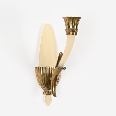 Italian Sconces in Ivory Murano Glass and Brass by Ulrich, Italy, 1940s, Set of 2-JDR-1799932