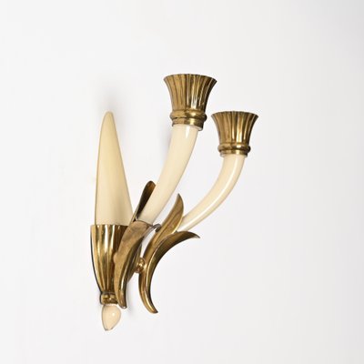 Italian Sconces in Ivory Murano Glass and Brass by Ulrich, Italy, 1940s, Set of 2-JDR-1799931