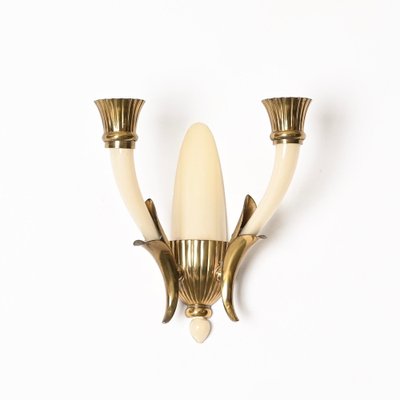 Italian Sconces in Ivory Murano Glass and Brass by Ulrich, Italy, 1940s, Set of 2-JDR-1799931