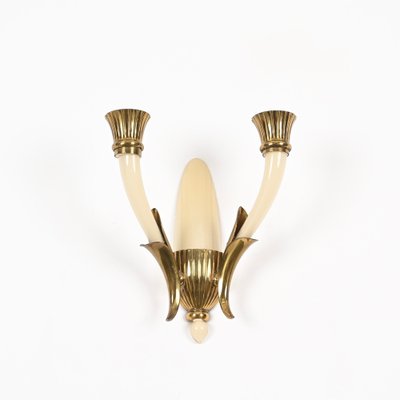 Italian Sconces in Ivory Murano Glass and Brass by Ulrich, Italy, 1940s, Set of 2-JDR-1799931