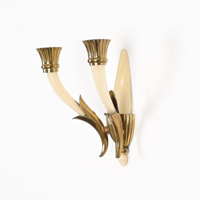 Italian Sconces in Ivory Murano Glass and Brass by Ulrich, Italy, 1940s, Set of 2-JDR-1799931