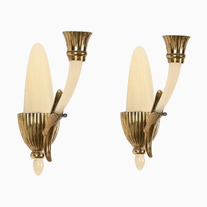 Italian Sconces in Ivory Murano Glass and Brass by Ulrich, Italy, 1940s, Set of 2-JDR-1799932