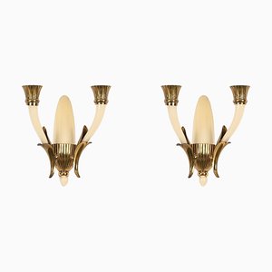 Italian Sconces in Ivory Murano Glass and Brass by Ulrich, Italy, 1940s, Set of 2-JDR-1799931