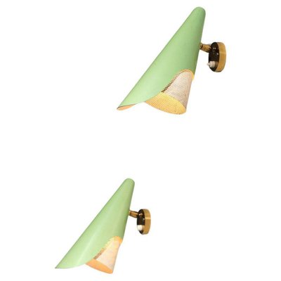 Italian Sconces in Rigitulle and Green Cones from Stilux, 1960s, Set of 2-YU-1800689