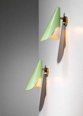 Italian Sconces in Rigitulle and Green Cones from Stilux, 1960s, Set of 2-YU-1800689