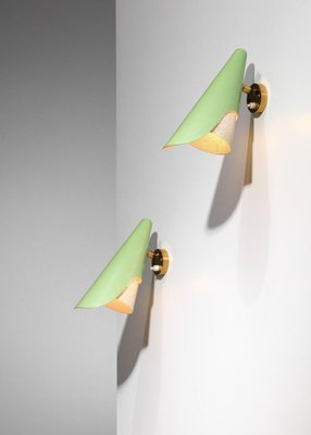 Italian Sconces in Rigitulle and Green Cones from Stilux, 1960s, Set of 2-YU-1800689