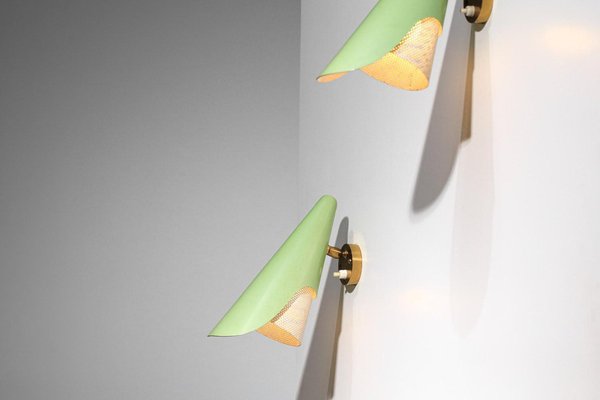 Italian Sconces in Rigitulle and Green Cones from Stilux, 1960s, Set of 2-YU-1800689