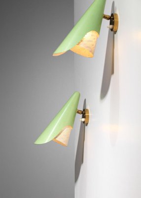 Italian Sconces in Rigitulle and Green Cones from Stilux, 1960s, Set of 2-YU-1800689