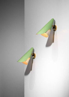 Italian Sconces in Rigitulle and Green Cones from Stilux, 1960s, Set of 2-YU-1800689