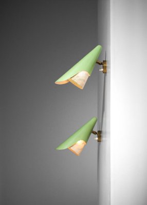 Italian Sconces in Rigitulle and Green Cones from Stilux, 1960s, Set of 2-YU-1800689