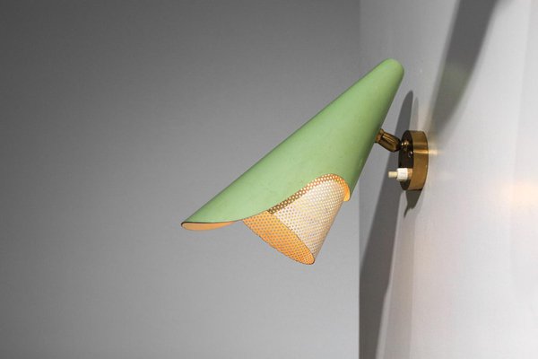 Italian Sconces in Rigitulle and Green Cones from Stilux, 1960s, Set of 2-YU-1800689