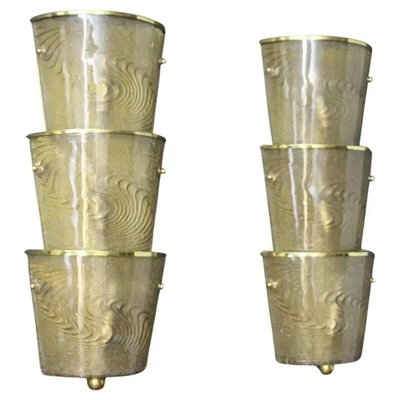 Italian Sconces in Textured Smoked Murano Glass and Brass, Set of 2-YF-2027661