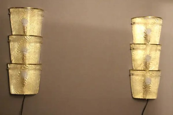 Italian Sconces in Textured Smoked Murano Glass and Brass, Set of 2-YF-2027661