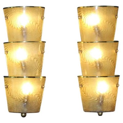 Italian Sconces in Textured Smoked Murano Glass and Brass, Set of 2-YF-2027661