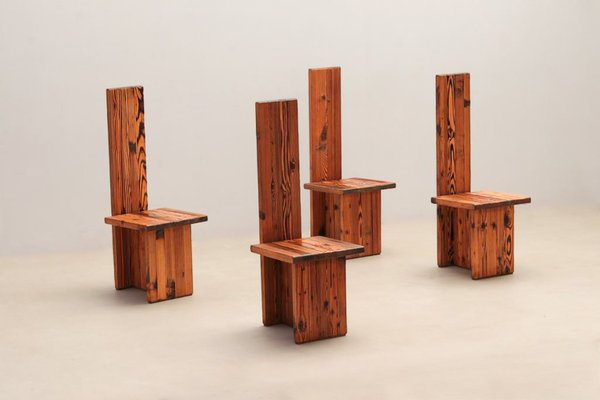 Italian Sculptural Italian Chairs in Pine, 1970, Set of 4-WXK-2021625