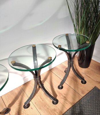 Italian Sculptural Wrought Iron, Brass and Glass Round Side Table or Stool, 1970s-EUP-890018