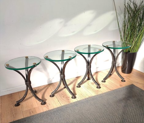 Italian Sculptural Wrought Iron, Brass and Glass Round Side Table or Stool, 1970s-EUP-890018